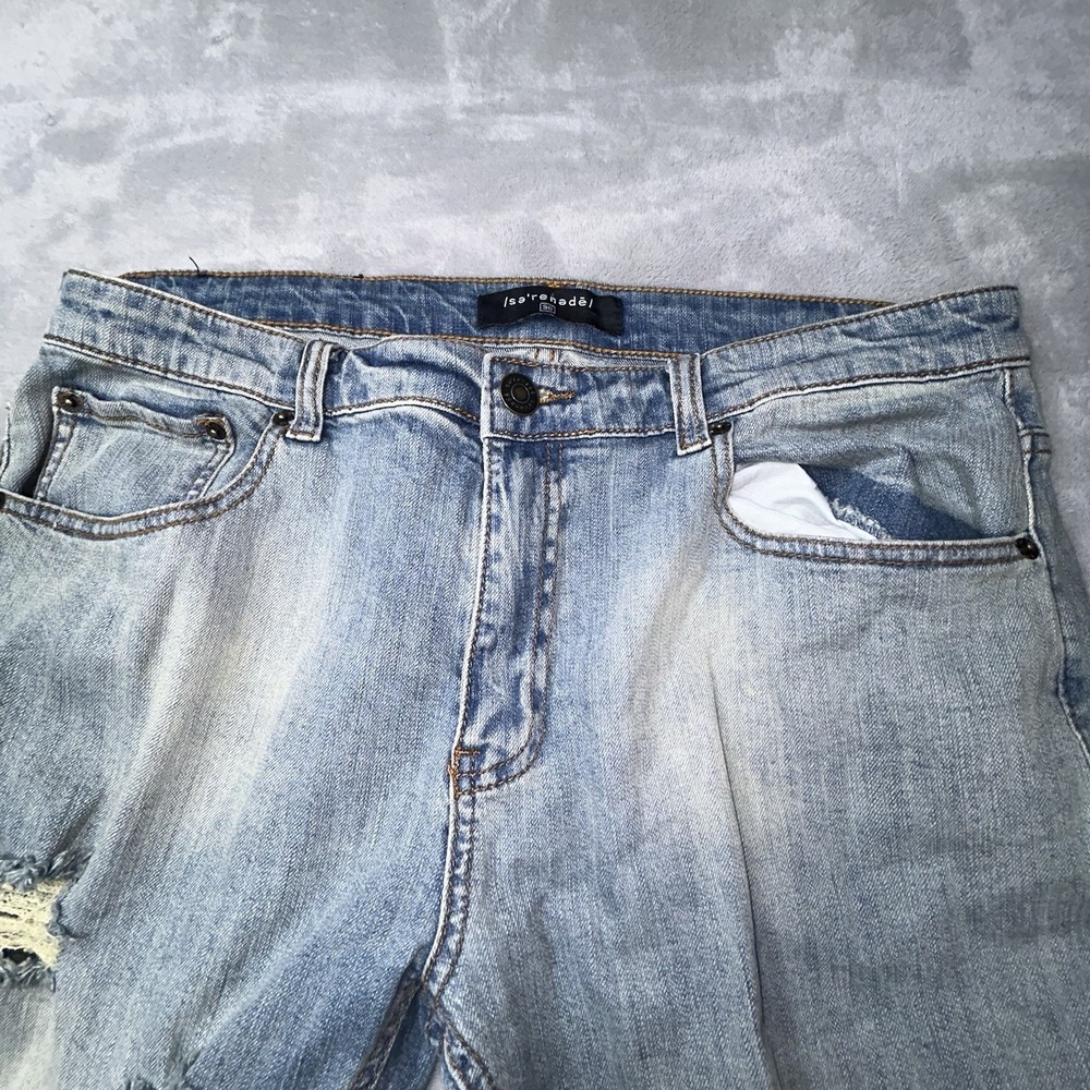 Serenede Jeans Light Blue Wash Size 36x32 Sunset Painting Leg Skinny Distressed - Picture 6 of 15